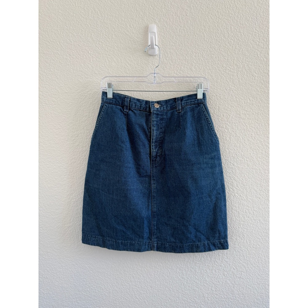 Vintage Riveted Lee Denim Skirt Medium Wash High Waisted A-Line Mini Skirt 6 Med